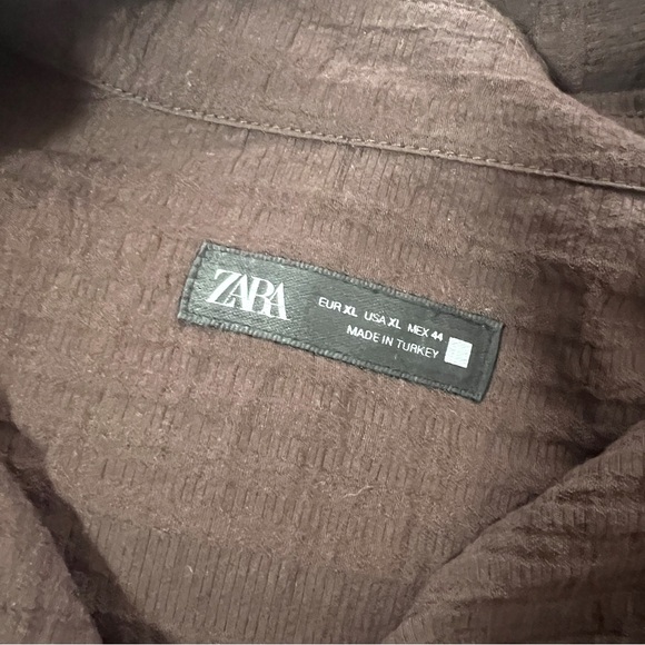 Zara Men’s XLarge Rich Brown Crinkle Effect Textured Top EUC Button Up Business - Picture 5 of 10